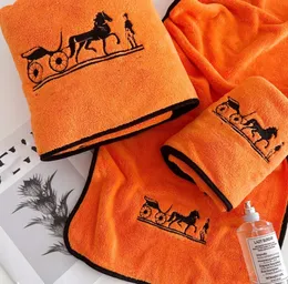 Terno de três peças laranja simples de toalha de banho micron bordado toalha combinação conjunto de presente de mão benefícios de negócios de casamento