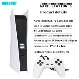 لوحات المفاتيح Gogocat Game Station 5 Video Gaming Console Mini TV Box GS5 AV Out 8bit Retro Handheld Wire Controller 200 Games Games Games