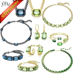 Set XFU Millenia New Green Collana Bracciale Anello Orecchini da donna Set di gioielleria raffinata Fascino in cristallo di alta qualità Confezione regalo Logo XFU