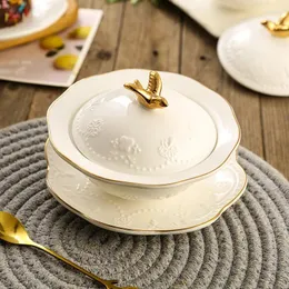 Set di stoviglie Tazza da dessert in rilievo in stile europeo Stufato separato dall'acqua Ciotola per uova al vapore Zuppa in ceramica