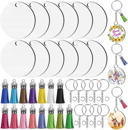 30 Pieces A Set Sublimation Blank Keychain Keychains Ornament with 2 Inch Heat Transfer Keychain Blanks Key Rings Tassels for DIY Art Craft Ornaments Office Tag