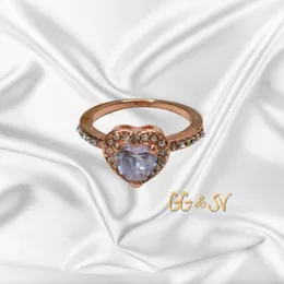 Anéis de cluster GGSV Love 18K Rose Gold Diamond Ring Não-ajustável Zircon Jóias Hipoalergênicas para Mulheres