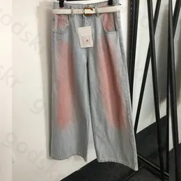 Modische Jeans mit weitem Bein für Damen, Stickerei, lockere Denim-Hosen, lässiger Gürtel, weicher Denim, Baby-Blue-Jeans-Hose