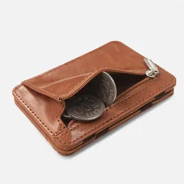 Wallets Vintage Coin Purse Clamshell Mode PU Leather Men Magic Wallet Business Card Storage Case Money Clip