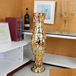 Vaser Grand Decorative 60 cm keramiskt golv guld interiör kreativ blommor vas växt pott jarron hem dekor estetik 50va droppe delive dhxnq