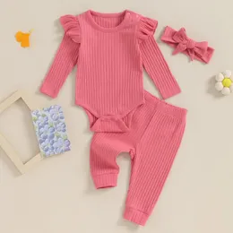Clothing Sets 3PCS Ribbed Soft Cotton Baby Girls Clothes Set Fall Spring Outfits Long Sleeve Romper Pants Headband Kids Infant