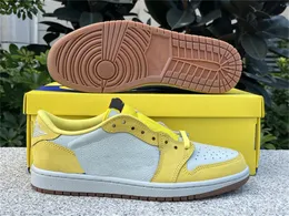 2024 Canary Travis1 Scott1 x 1 Low OG Authentic air Casual Shoes 1s Basketball Shoe Canary/Racer Blue-Light Silver-Gum Medium Brown DZ4137-700 Sport Sneakers