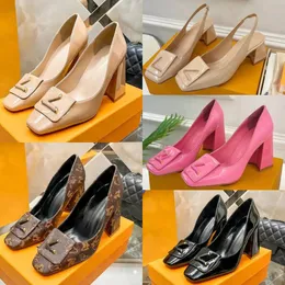 Chunky Heels Shake Pump Designer Sandals Patent Leather High Heel Summer Fashion Women Sandals Bag Buckle Metal Tory Apricot Wedge Shoes