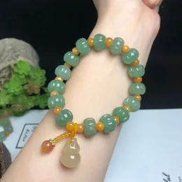 Bangles New Arrival Gourd Charm Natural Aventurine Pumpkin Beads Golden Silk Jade Beaded Strand Bracelets for Women Fine Jewelry YBR685