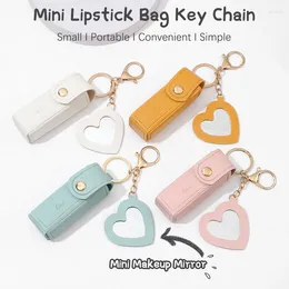 Keychains Solid Color Portable Lipstick Bags Wallet Mini Storage Bag Keychain For Women Lipsticks Protective Cover With Makeup Mirror