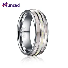 Bands Nuncad 8mm Tungsten Carbide Steel Ring Dome White Shell Groove Inlay Opal Strip Ring for Men Wedding Jewelry Wholesale