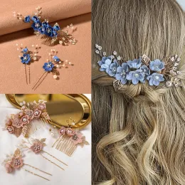 Biżuteria panna młoda sztuczne koraliki kwiatowe boczne grzebień na włosy kobiety narzeczone konkurs ślub