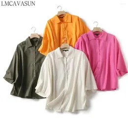 Women's Blouses LMCAVASUN 2024 Women Fashion Summer Seventh Sleeve Solid Loose Linen Shirt Casual Multicolor Versatile Tops Female Chic