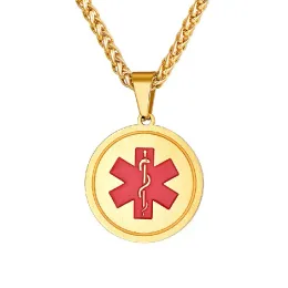 Pingentes U7 Mensagem Personalizada Gravada Etiqueta EMC com Medalha de Cartão Médico Alerta Médico ID Tag Medalha Redonda Colar