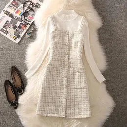 Sukienki robocze dzianinowe bluzka Tweed Strappy Suit Kobiet Fall i zimowa koreańska wersja swetra w stylu zagranicznym Dres