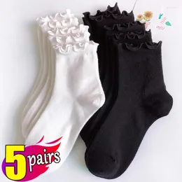 Donne calzini 1/3/5 pairini di cotone increspatura caviglia lolita carino kawaii calza coreana ragazza primavera molla nera bianca medio tubo giapponese sox
