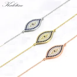 Pulseiras kaletine 925 prata esterlina pulseiras para mulheres azul sorte cz mau olho hamsa charme feminino pulseira femme jóias de ouro kltb002