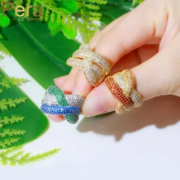 Bands Pera Designer Blue Green CZ Crystal Gold Color Chic Engagement Cross Resizable Finger Rings for Women Wedding Party Jewelry R156