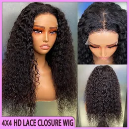 On Sale Malaysian Peruvian Brazilian Natural Black Deep Wave 4x4 HD Lace Closure Wig 100% Raw Virgin Remy Thick Human Hair