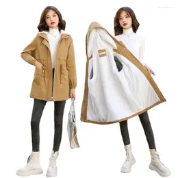 Women's Trench Coats 3XL Winter Jackets Korean Hooded Windbreaker Female Fleece Warm Thick Cotton Padded Coat Women Parkas Outerwear
