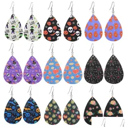 Dangle Chandelier 2022 Halloween Leather Dangle Earring For Fomeble Creative Hat Skl Ghost 호박 인쇄 눈물 이어링 DHGARDEN DHDDE