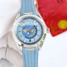 Aqua Terra 150m Light Blue Mens 시계 스테인레스 스틸 럭셔리 시계 8938 셀프 와인딩 운동 Sapphire Crystal Designer Wristwatch 고무 스트랩