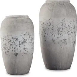 2-teiliges dekoratives Vasen-Set aus Keramik, hellgrau