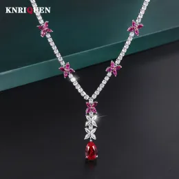 Halsband glittrande 9*14mm Ruby Gemstone Pendant Necklace For Women Luxury High Carbon Diamond Cocktail Party Fine Jewellry Birthday Present