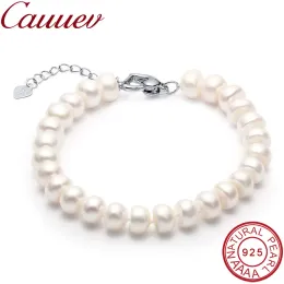 Bangles High Quality Natural Freshwater Pearl Bracelets gift For Women Amazing Price 89mm Pearl Jewelry Silver 925 Bracelet jewellery