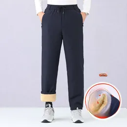 Men's Pants 2024 Autumn Winter Casual Solid Color Male Plus Velvet Thicken Warm Men Outer Wear Straight Trousers H584