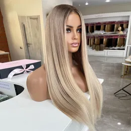 180density 13x4 Hd Lace Frontal Wig Light Brown Blonde Highlights Human Hair Wigs for Women Straight Full Lace Front Wig Synthetic Sale Glueless