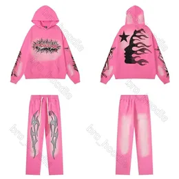 Homens Tracksuits Designer Moletom Hellstar Hoodie Tracksuit Manga Longa Sweatpants Cinza Hell Star Hoodie e Calça Rosa Y2K Lavado Old Hoodie Sweater Set 862