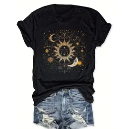 Женская повседневная свободная футболка с принтом Солнца и Луны и коротким рукавом с круглым вырезом для женщин