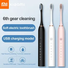 Xiaomi Sonic Electric Toothbrush 6 engrenagem poderosa impermeável USB dentes branqueadores recarregáveis 8 cabeças de escova