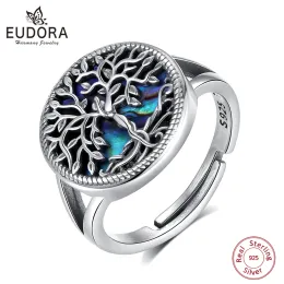 Ringe Eudora 925 Sterling Silver Tree of Life Verstellbarer Ring für Männer Frauen elegante natürliche Abalone -Baum Ring Feines Schmuckparty Geschenk