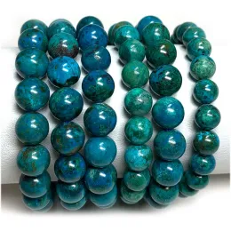 Bangles Veemake Natural Blue Green Chrysocolla Bracelets Round Loose Beads 08027