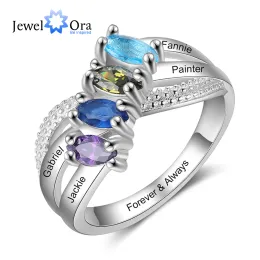 Rings Jewelora اسم العائلة اسم حلقات محفورة للنساء المخصصة 4 مواليد الأحجار