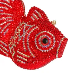 Saco de diamante de água de peixe dourado vermelho dos desenhos animados animal jantar saco artesanal diamante saco de cristal feminino portátil saco duro 240221