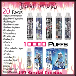 Uzy Crystal Pro Max 10000 Puff Ujeżdżalne E papierosy 1,2OHM Cewka z siatki 16 ml strąka akumulatorowy elektroniczny CIGS Puff 10k 0% 2% 3% 5% Vape Pen