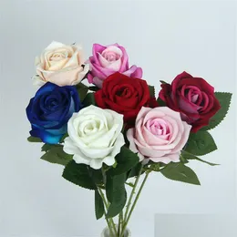 Decorative Flowers Wreaths Artificial Rose One Real Touch Roses Flannel Simated Flower For Wedding Party Home Decoration Drop Deli Dh54G