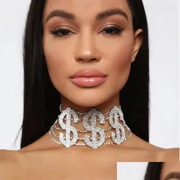 Chokers Choker Big Money Dollar Letter Rhinestone Halsband Uttalande för kvinnor Fashion Crystal Collar Chain Party Jewelry Drop Deliver Dhhic