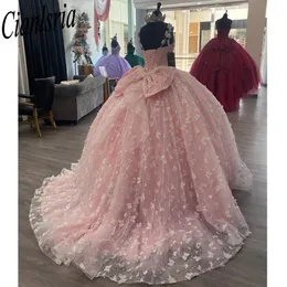 Sweet Pink Quinceanera Dresses 3D Fjäril Sweet 15 Birthday Party Gowns Luxury Girl Vestidos DE 15 ANOS 2024