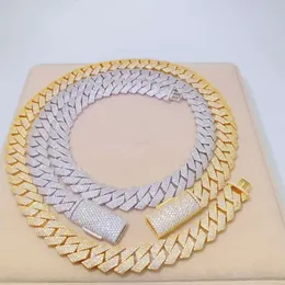 Thick 15mm S925 Sterling Silver Full 4 Row Bling Vvs Moissanite Open Buckle Iced Out Gold Diamond Miami Cuban Chains
