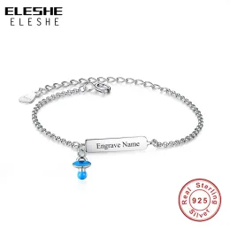 Bilezikler Eleshe Gerçek 925 STERLING Gümüş Mavi Bebek Şişesi Bebek Çocukları İçin Çocuklar İçin Kişisel Kişiselleştirme Gravür Adı Gümüş Bilezik