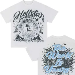 23ss Hellstar Globe Tee Plus Size Men T-shirts Cotton Tops Man Vintage Oversized T-shirt Streetwear Youth Tees Y2k Shirt Hellstar Clothing a6