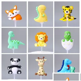 Other Event Party Supplies Soft Y Dinosaur Ornament Small Beasts Lion Tiger Cake Decoration Plug-In Deer Cartoon Animals Baking De Dhonc