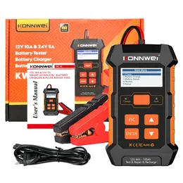 Konnwei KW520 12V 10A 24V 5A Automatisk bilbil Batteri Tester Laddare Lead Acid Car Battery Pulse Repair Tool AGM Gel Litium