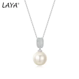 Halsband laya hänge halsband för kvinnor minimalistisk skal pärla tillbehör lysande zirkonfest bröllop 925 sterling silver fina smycken