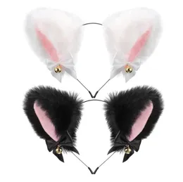 Plush Furry Cat Ears Huvudband med Ribbon Bells Halloween Cosplay Costume Accessories Anime Lolita Girl Party Hairband Headwear Fo8789993