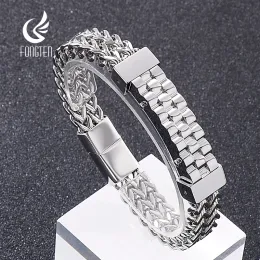 Bracelets Fongten 21.5cm Men Watch Bracelet Stainless Steel Charm Mesh Chain Heavy Wrist Bracelets Bangles For Men Multiple Color Jewelry